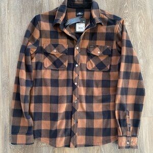 O’Neill Fleece Black and Brown Plaid Button-Up Shirt NWT Men’s Small